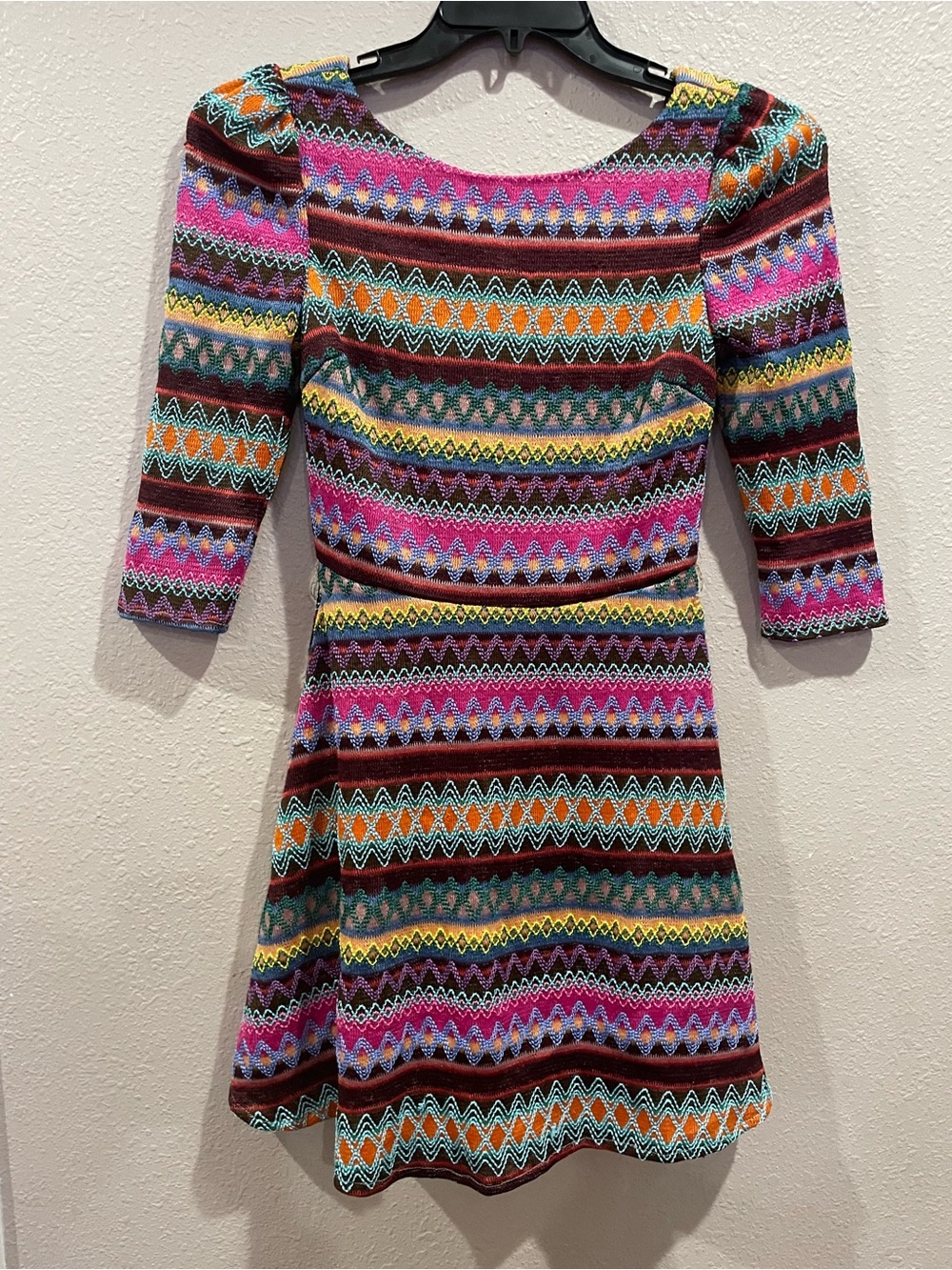 Karlie Multicolor Zigzag Knit Trim Dress with Cream Lining